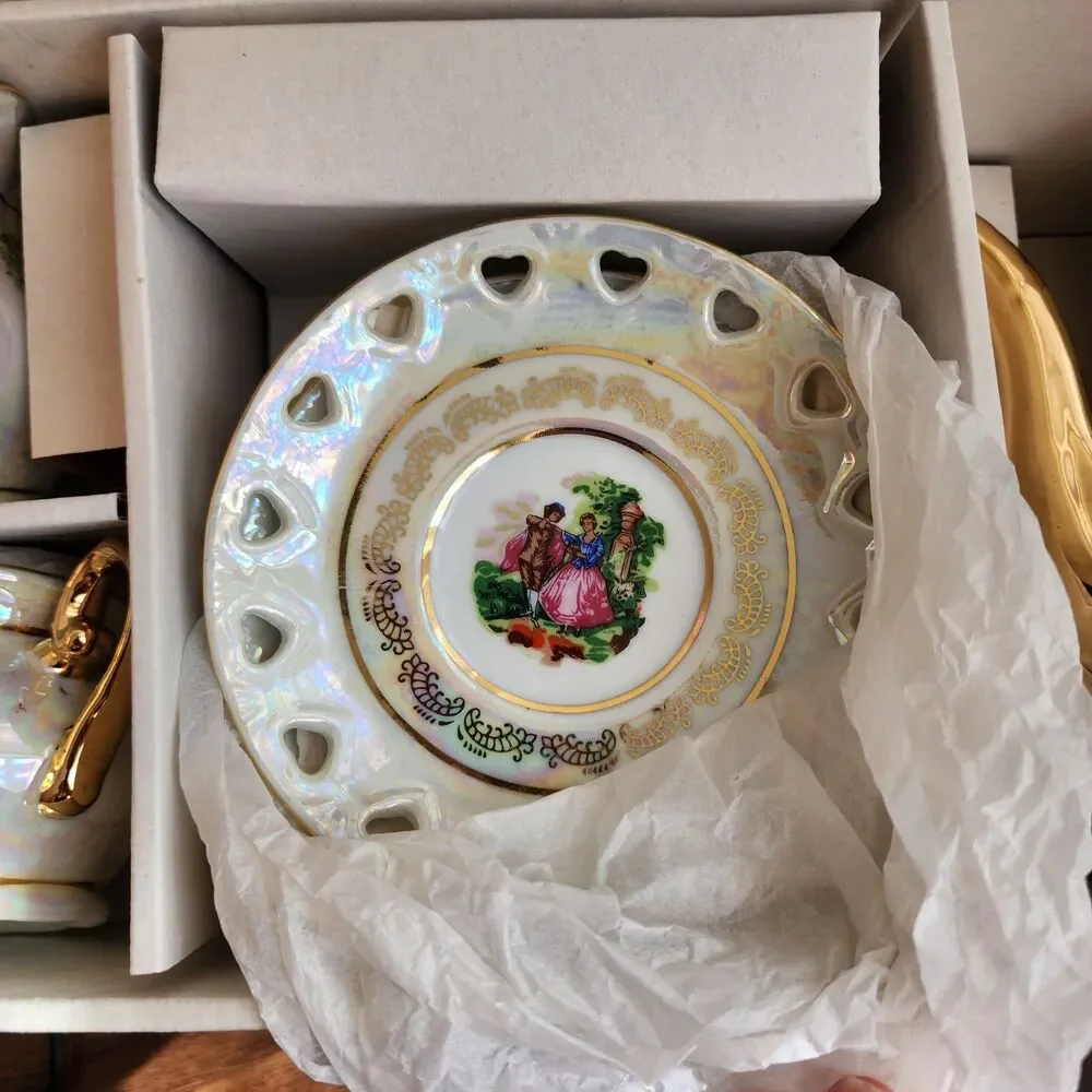 IMPERIAL GIFT 17 PIECE coffee set Fine Porcelein Victorian inspired New Box